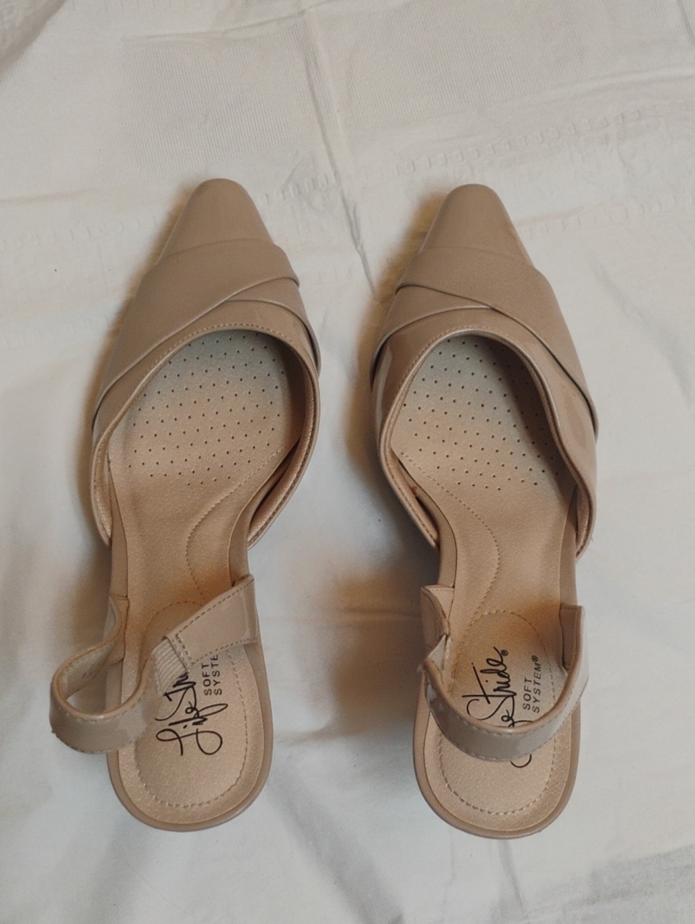 Life Stride Taupe Pointed-Toe Slingback Flats